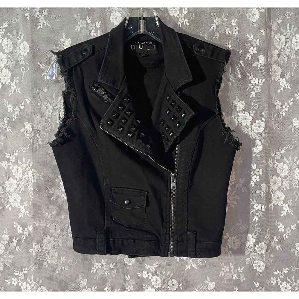 2010s Lip Service Cult Black Denim Vest Size Medium 00s Indie Sleaze Goth Punk